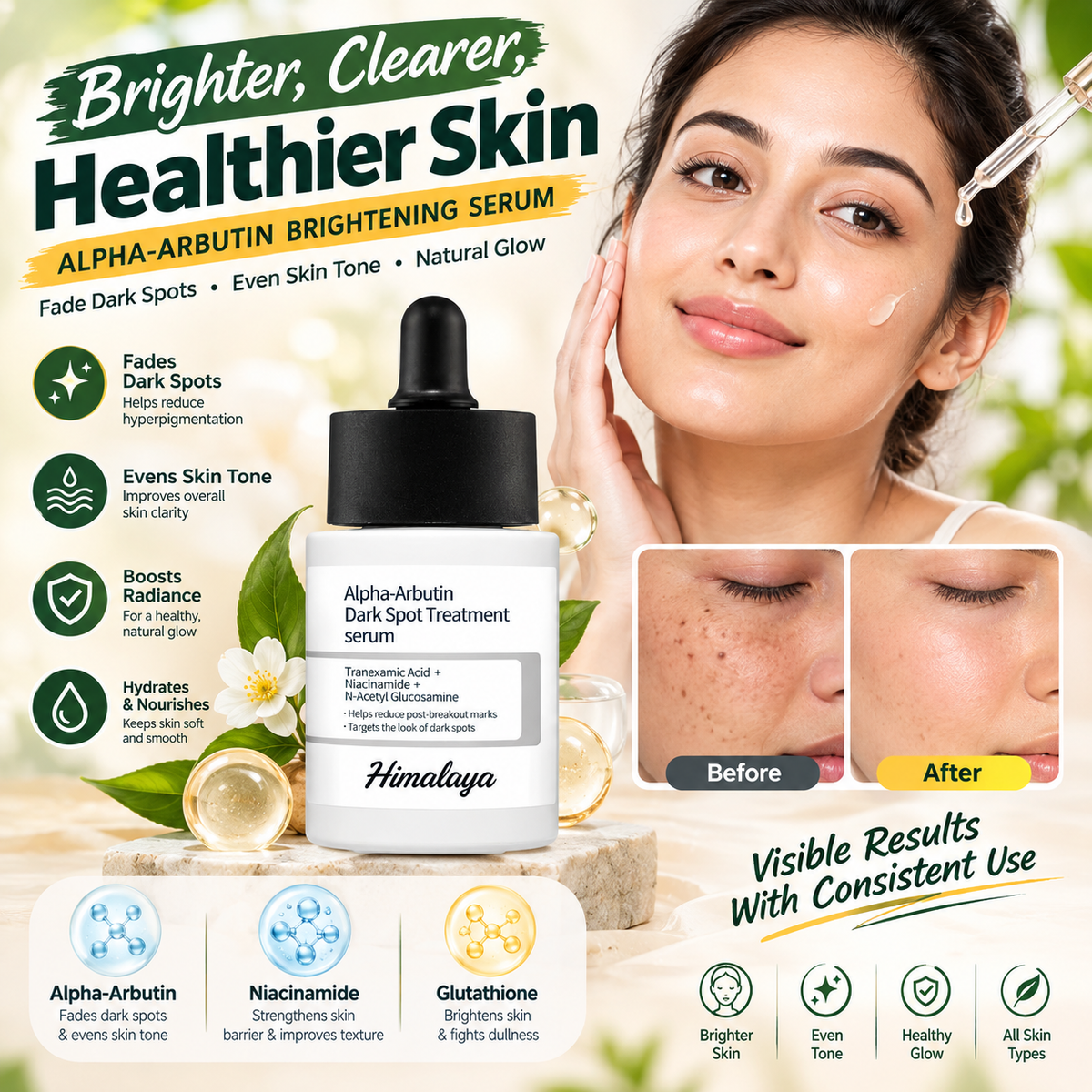 Alpha Arbutin Brightening Serum – Niacinamide & Glutathione