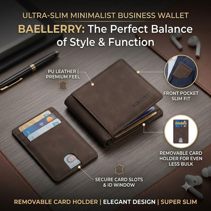 Slim Minimalist Men's Wallet – PU Leather Business Wallet with Removable Card Holder
