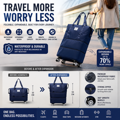 Foldable Expandable Travel Duffle Bag – Waterproof Large Storage Bag with Wheels