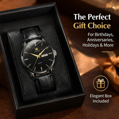 Men’s Genuine Leather Strap Watch with Calendar & Luminous Dial
