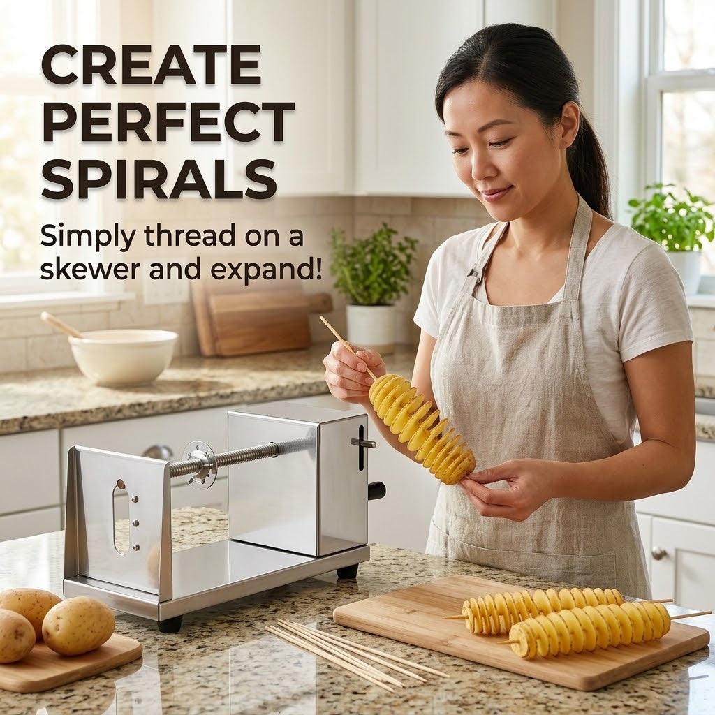 Stainless Steel Tornado Potato Spiral Cutter – Manual Vegetable Slicer