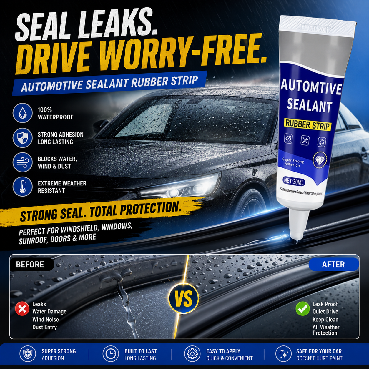 Car Windshield Sealant 150ml – Waterproof Black Auto Glass Adhesive