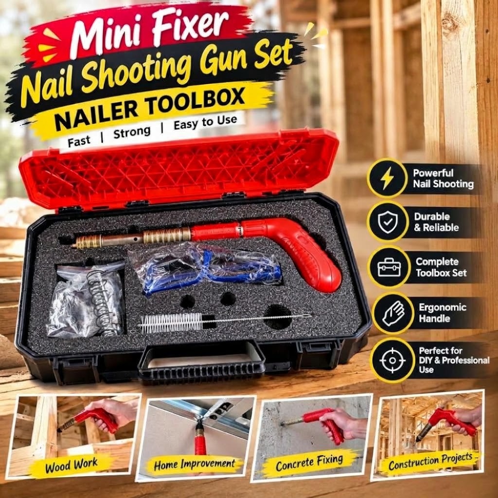Hand Tool Nailer Kit with Portable Toolbox for DIY & Home Repairs