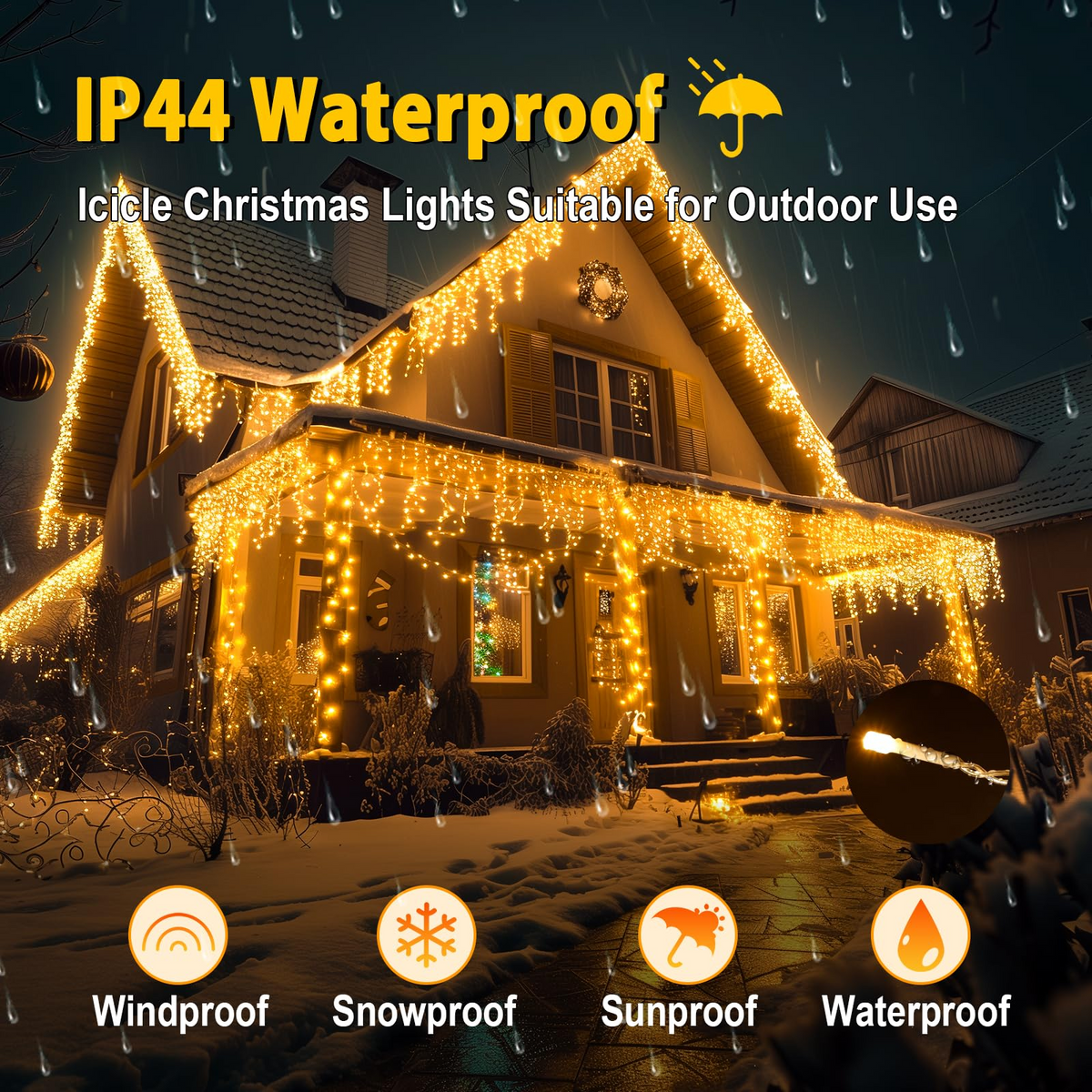 Warm White LED Curtain String Lights – 8 Modes for Home & Outdoor Decor