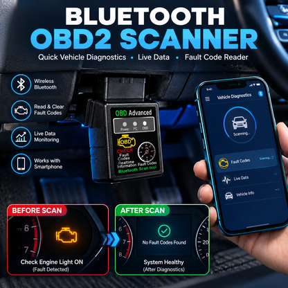 Bluetooth OBD2 Scanner – Wireless Car Diagnostic Code Reader & Auto Fault Detector