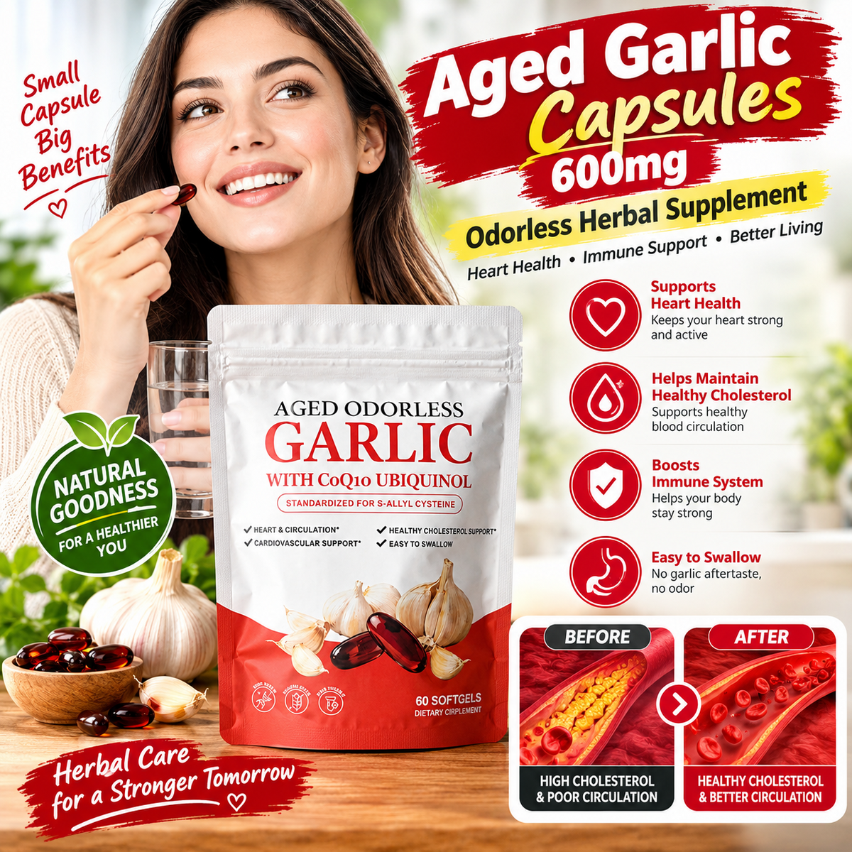 Aged Garlic Capsules 600mg – Odorless Herbal Supplement