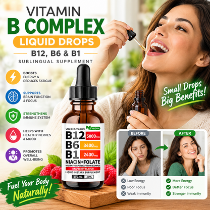 Vitamin B Complex Liquid Drops – B12, B6 &  B1 Sublingual Supplement