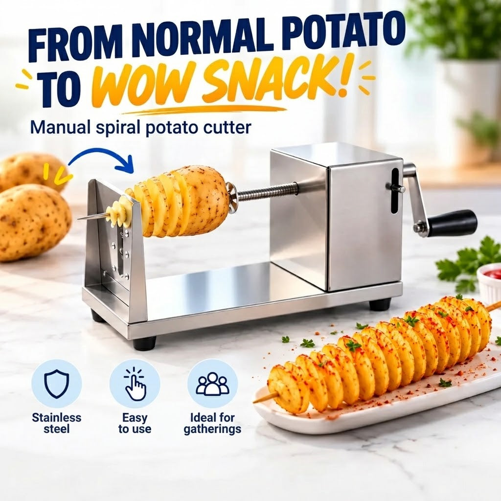 Stainless Steel Tornado Potato Spiral Cutter – Manual Vegetable Slicer