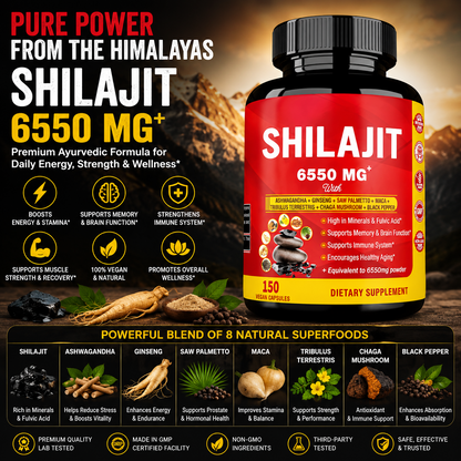 High-Potency Shilajit Capsules – Vegan Herbal Supplement with Ashwagandha & Ginseng