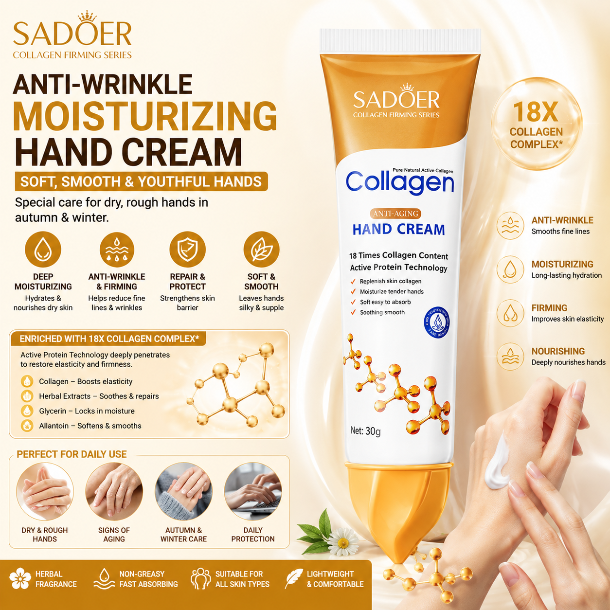 Anti-Wrinkle Hand Cream – Moisturizing Herbal Hand Care for Dry Skin in Autumn & Winter