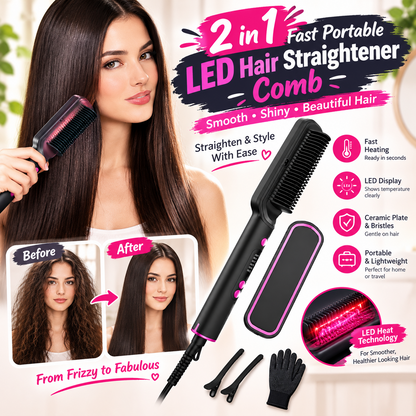 2-in-1 Electric Hair Straightener Comb with LED Display