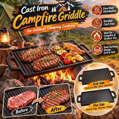 Cast Iron Campfire Griddle – Heavy-Duty Outdoor Cooking Plate