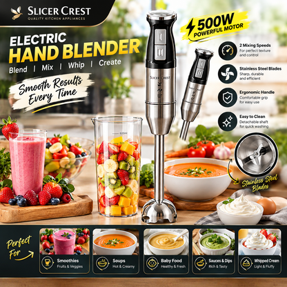 Slicer Crest Immersion Hand Blender – 2-Speed Mixer with Stainless Steel Blades