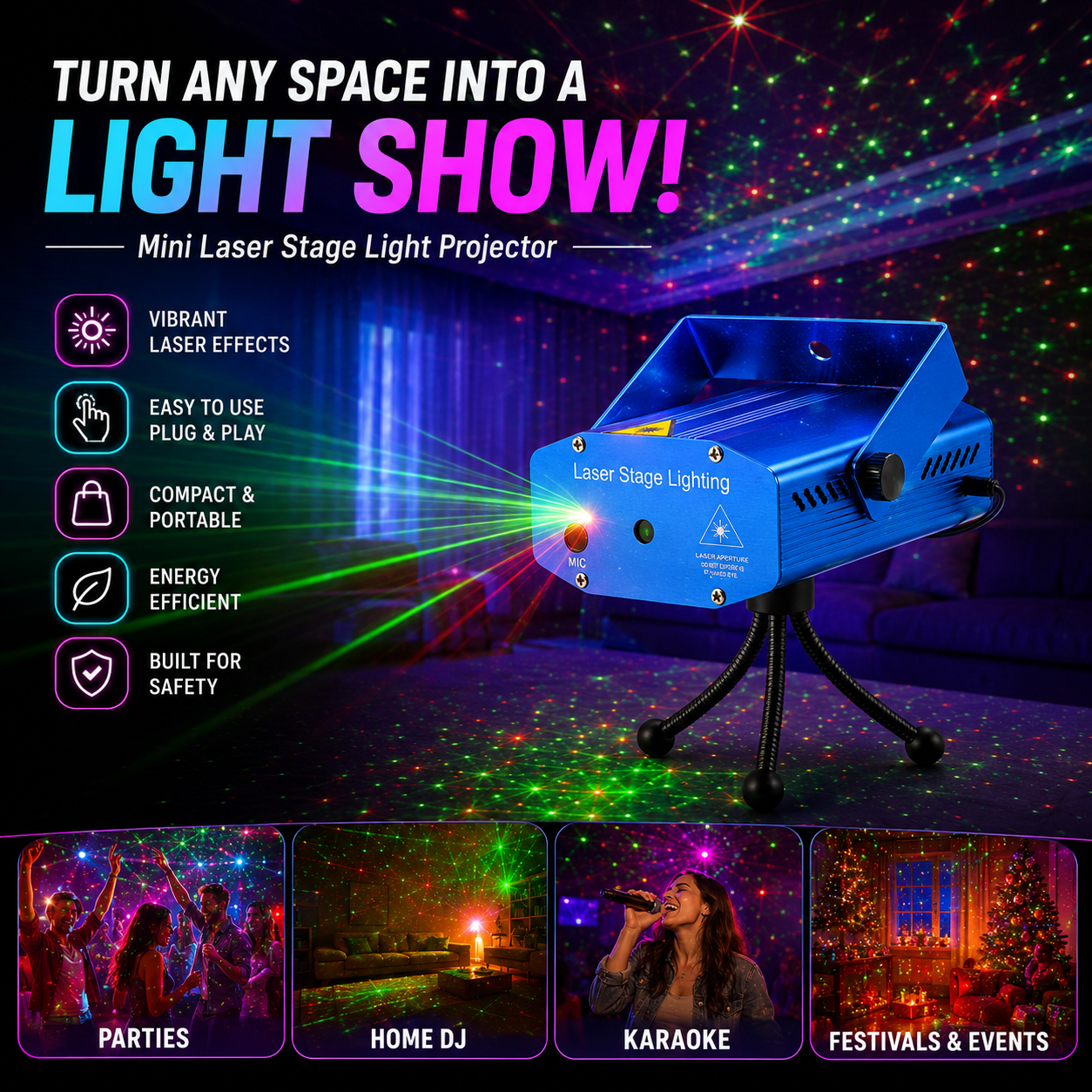Mini Laser Stage Light Projector – Party & Home DJ Lighting