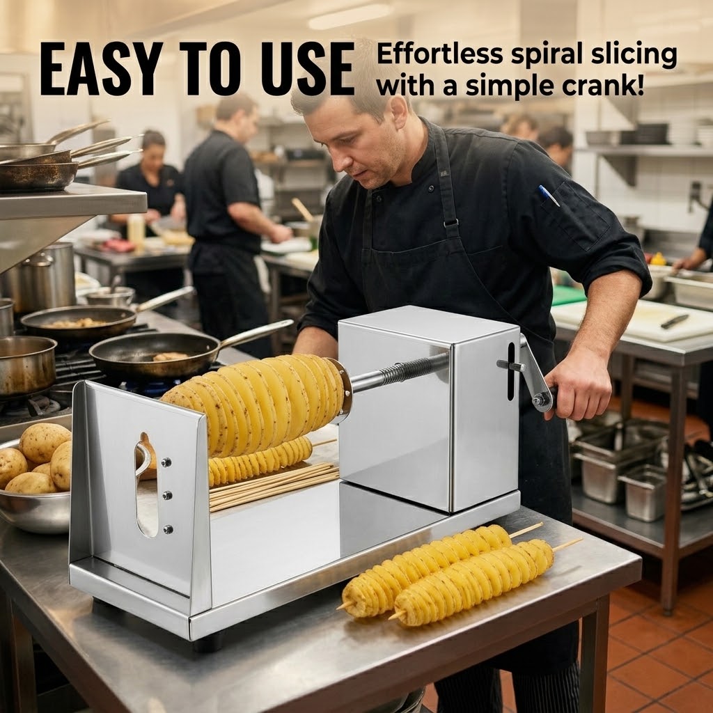 Stainless Steel Tornado Potato Spiral Cutter – Manual Vegetable Slicer