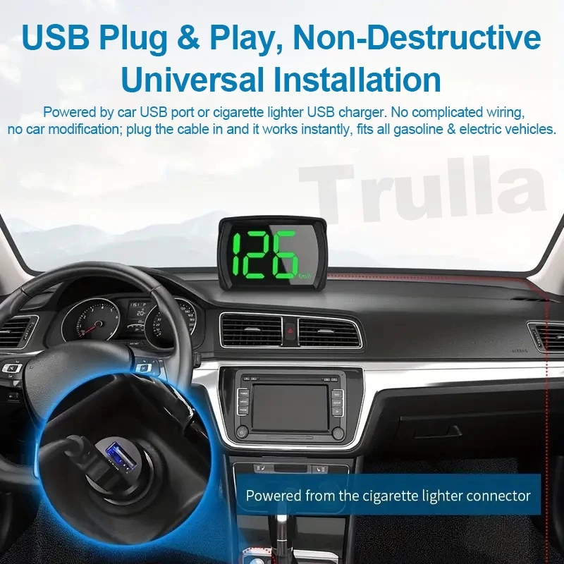 Car Digital HUD Speedometer – 3-Inch OLED GPS Speed Meter with USB Connection
