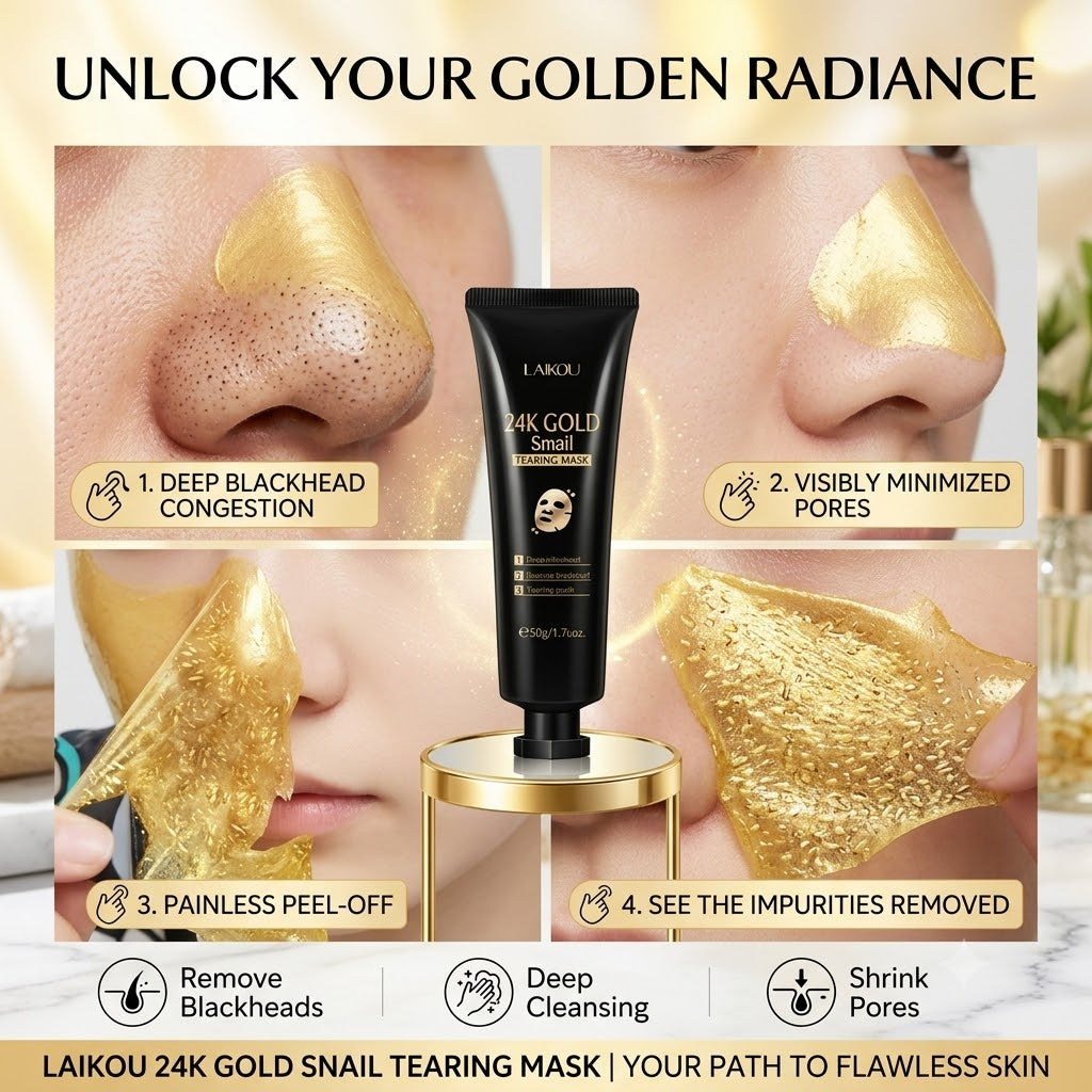 24K Gold Snail Peel-Off Face Mask – Deep Cleansing & Hydrating Skincare Treatment