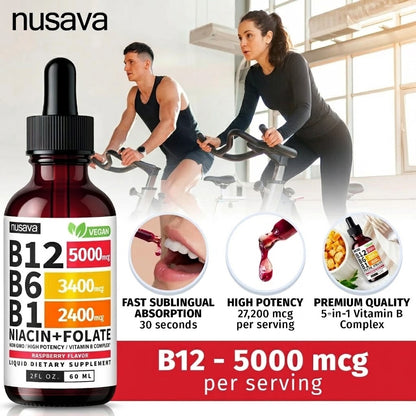 Vitamin B Complex Liquid Drops – B12, B6 &  B1 Sublingual Supplement