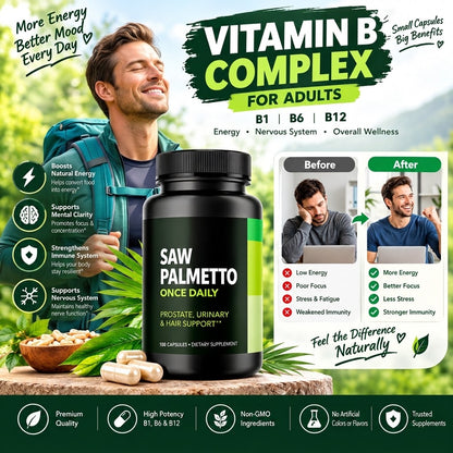 Vitamin B Complex Capsules for Adults – B1, B6 & B12