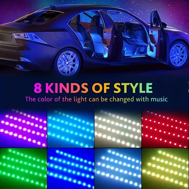 RGB Car Interior LED Strip Lights – USB Ambient Lighting with Remote