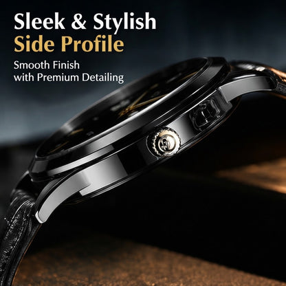 Men’s Genuine Leather Strap Watch with Calendar & Luminous Dial