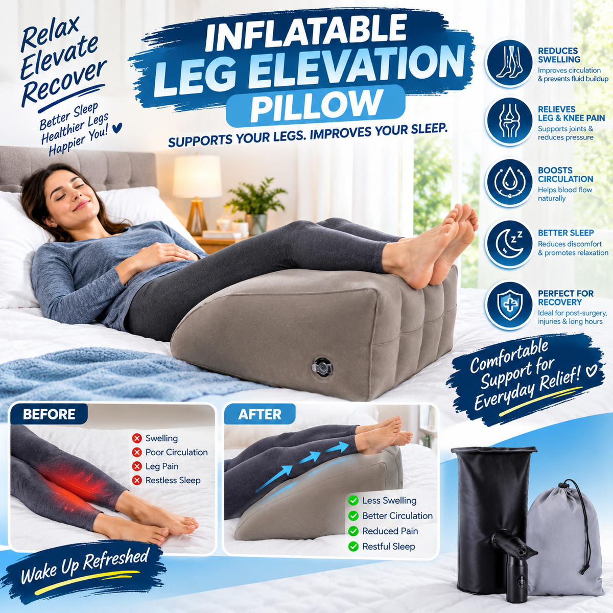 Inflatable Leg Elevation Pillow – Portable Wedge Support Pillow for Sleeping & Relaxation