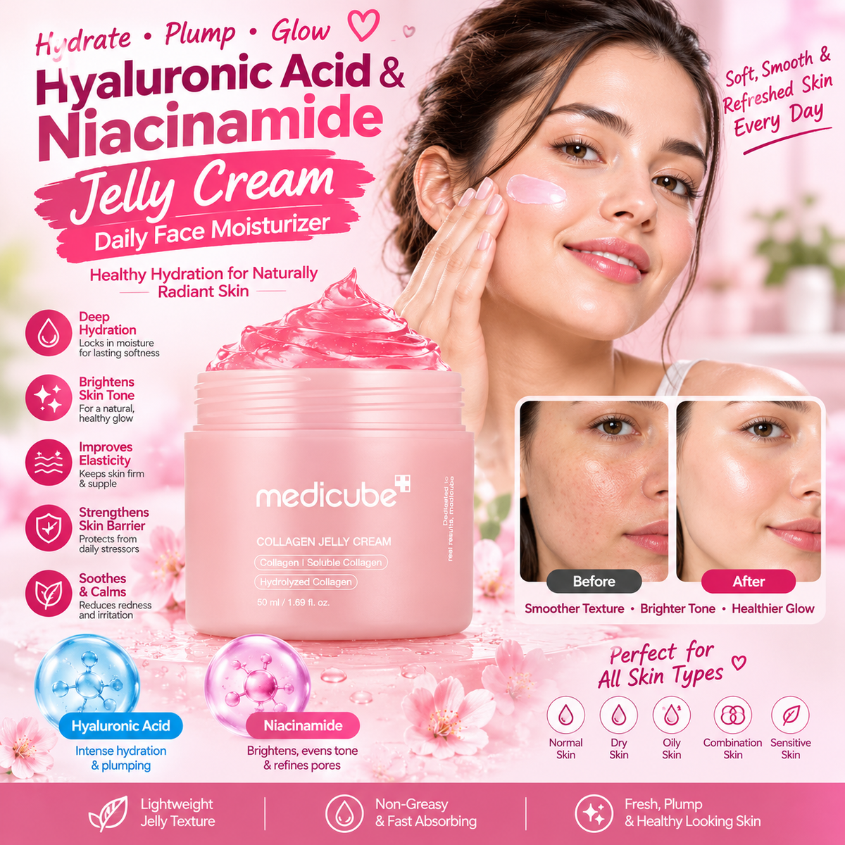 Hyaluronic Acid & Niacinamide Jelly Cream – Daily Face Moisturizer