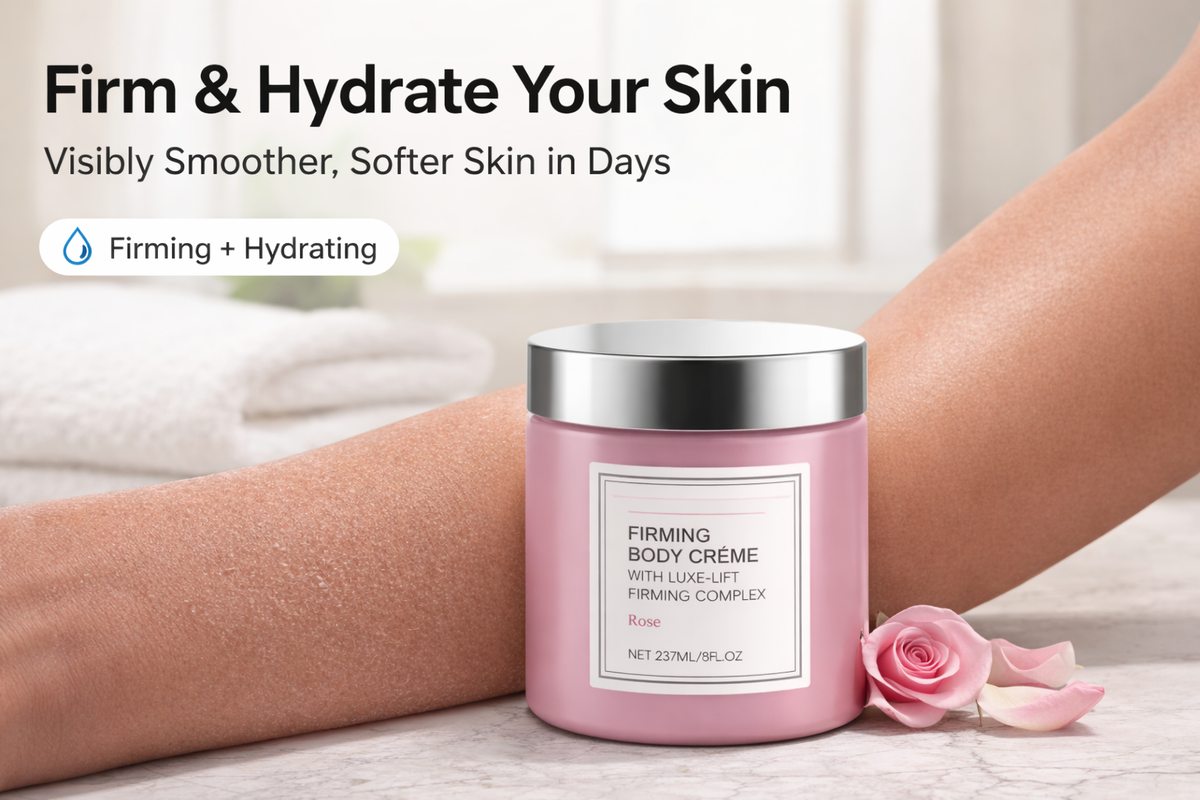 Firm & Hydrate Your Skin — Firming Body Créme with Luxe-Lift Firming Complex, before and after smoother, firmer skin