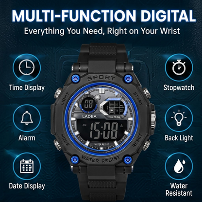 LASIKA Men’s Digital Sports Watch – Waterproof Casual Wristwatch with Resin Band & Alarm