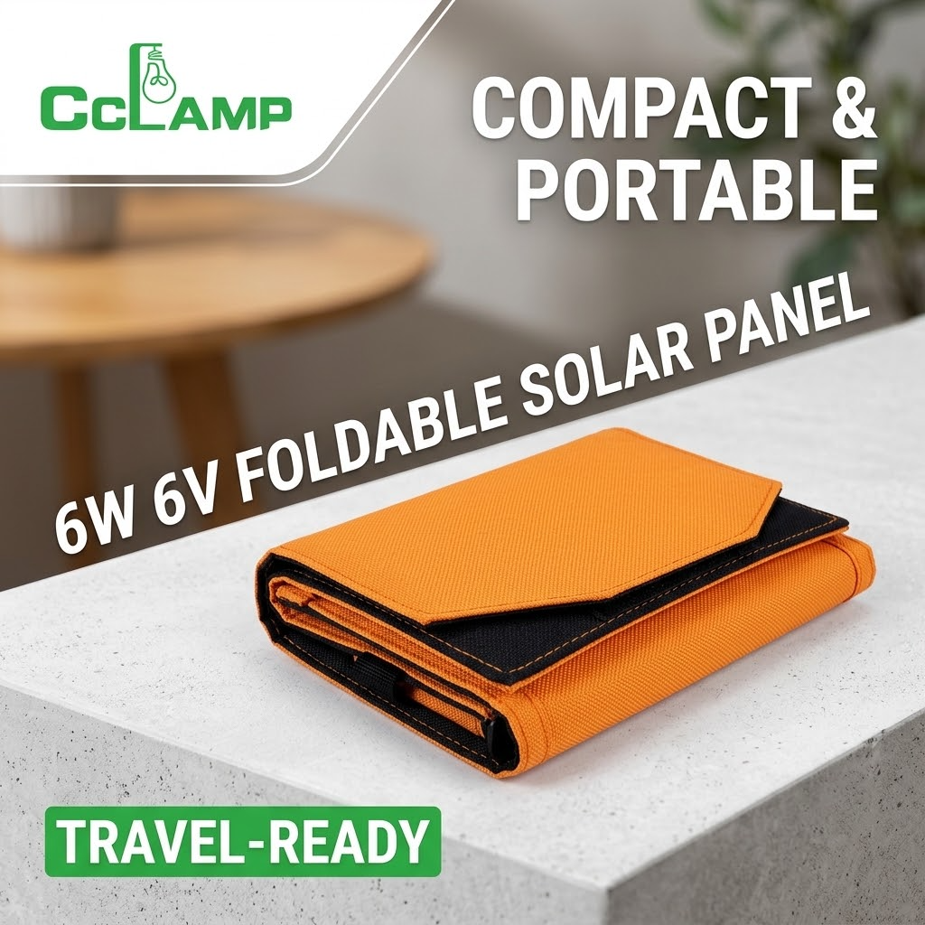 6W Foldable Solar Panel – Portable 6V Outdoor Charging Panel with Backpack Clip