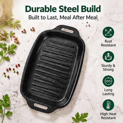 Eco-Friendly Steel Roasting Pan – Non-Stick Fish & Turkey Grill Tray for Oven Baking