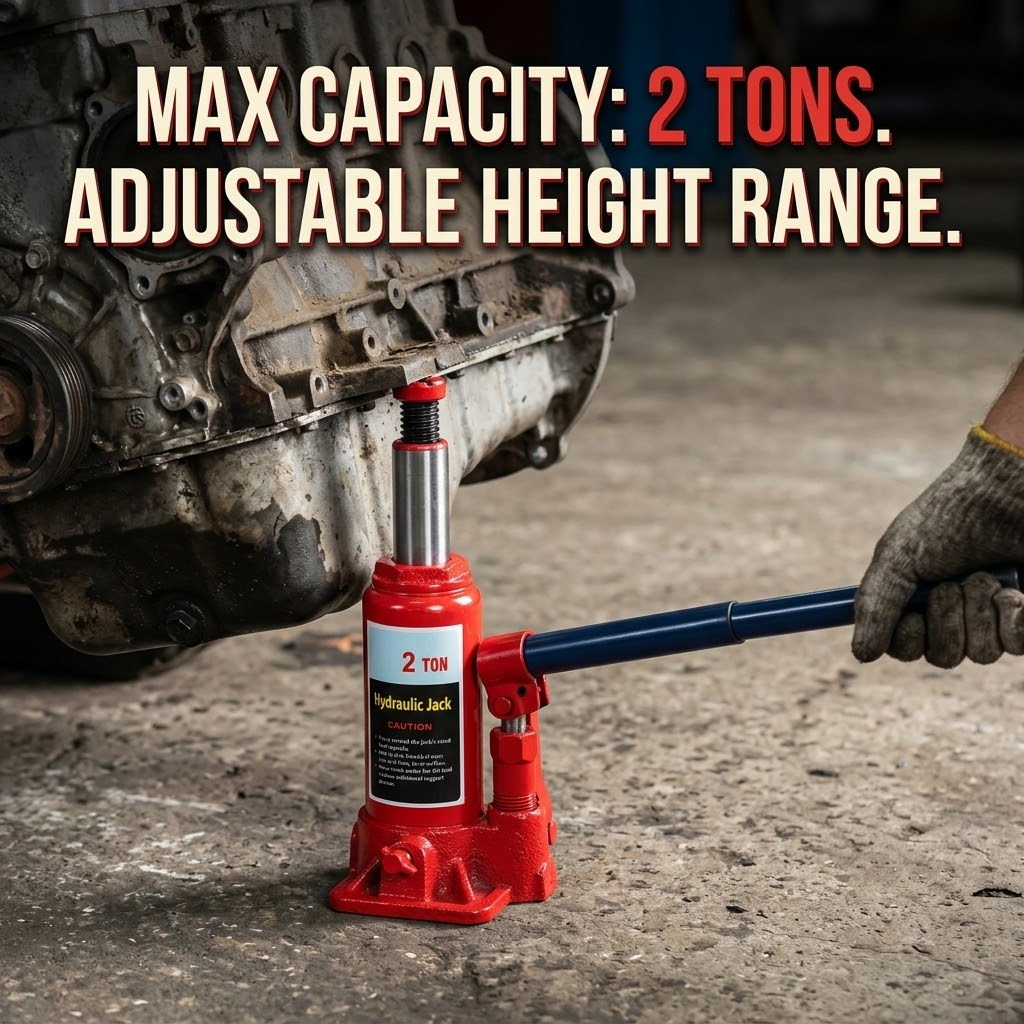 2-Ton Hydraulic Bottle Jack – Red Adjustable Car Lifting Jack with Two-Piece Handle