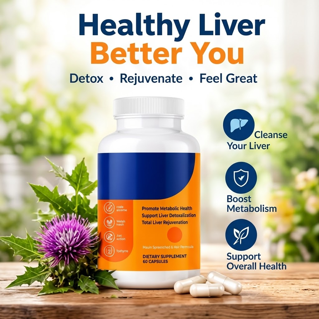 Milk Thistle Liver Wellness Capsules – 60-Count Herbal Supplement for Liver & Metabolism Support