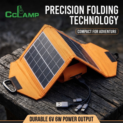 6W Foldable Solar Panel – Portable 6V Outdoor Charging Panel with Backpack Clip