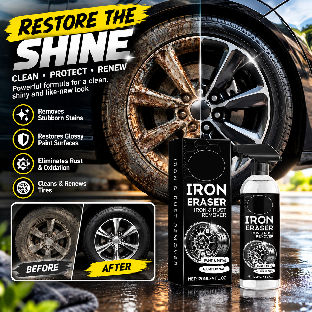 Glossy Surface Renovation Cleaning Agent – Rust, Stain Removal & Polishing Care for Cars