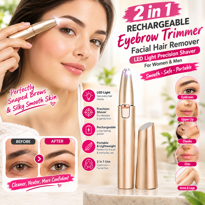 2-in-1 Rechargeable Eyebrow Trimmer – LED Precision Facial Hair Remover & Portable Body Razor