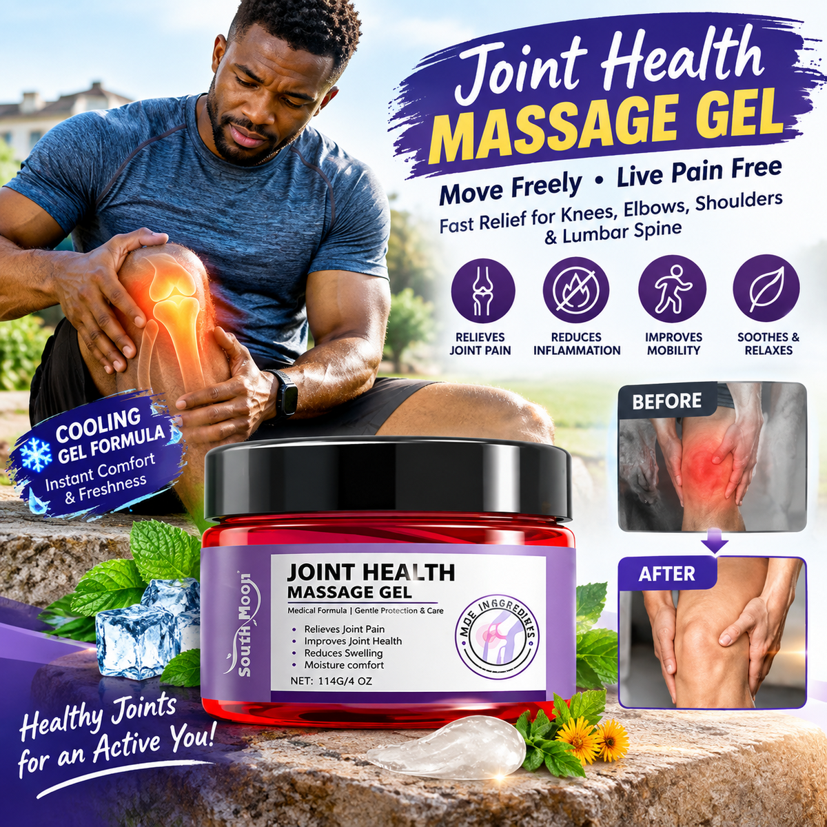 Joint Health Massage Gel 114g – Cooling Massage Gel for Knees, Elbows, Shoulders & Back