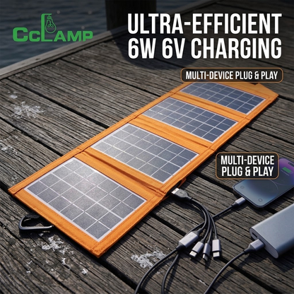 6W Foldable Solar Panel – Portable 6V Outdoor Charging Panel with Backpack Clip