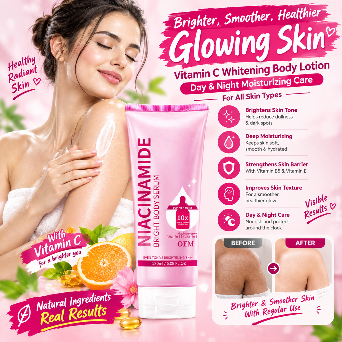 Vitamin C Whitening Body Lotion – Day & Night Moisturizing Care for All Skin Types