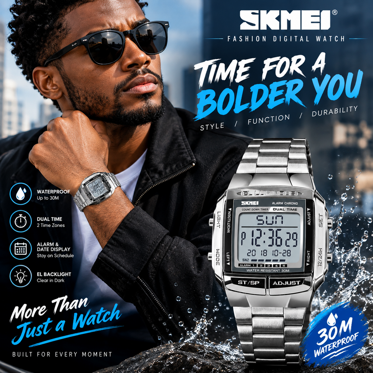 SKMEI Men’s Digital Fashion Watch – Waterproof Sporty Wristwatch for Men