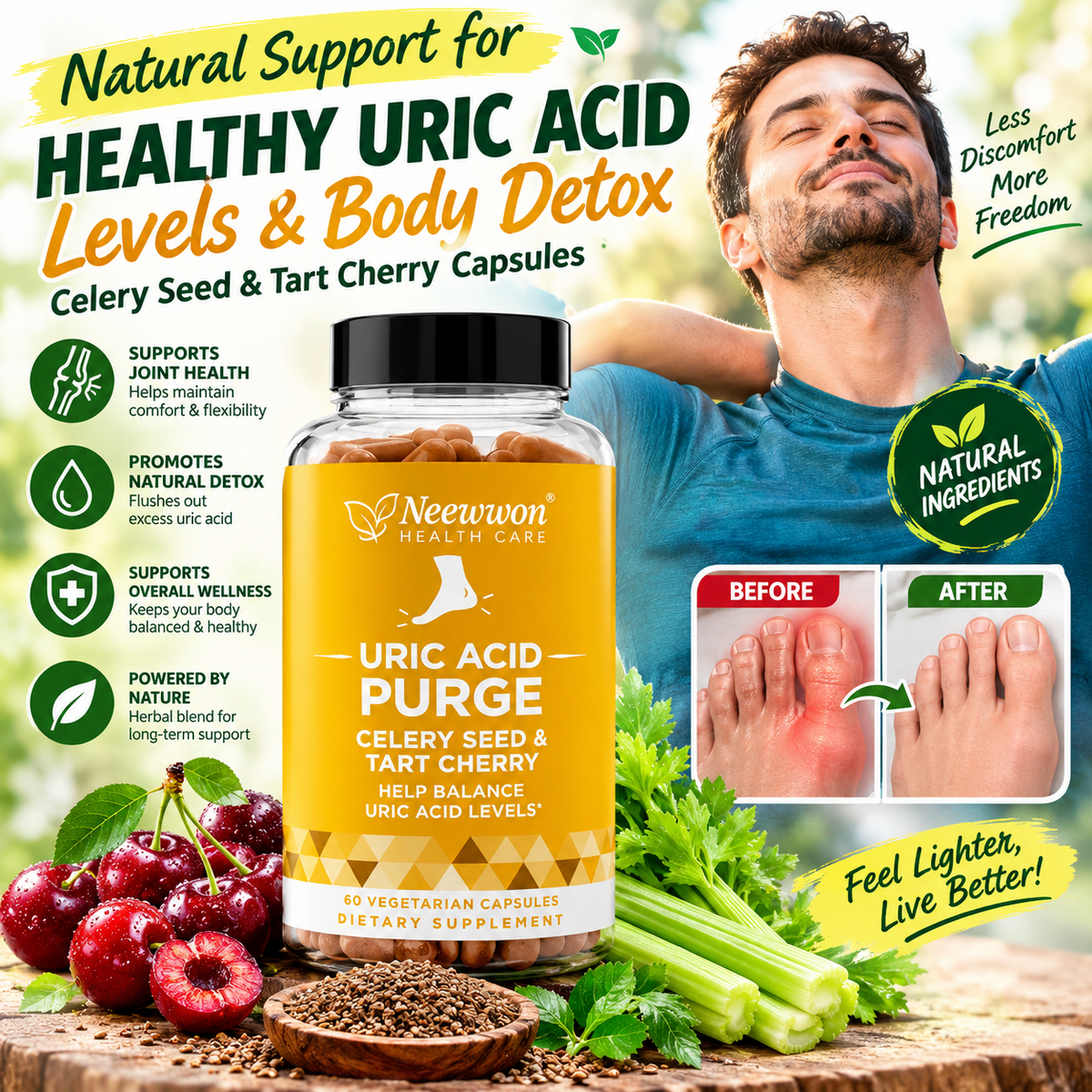 Celery Seed &  Tart Cherry Capsules – Herbal Daily Wellness & Uric Acid Support Supplement