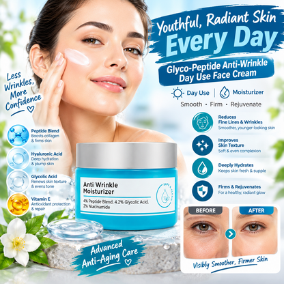 Glyco-Peptide Anti-Wrinkle Day Cream – Hyaluronic Acid, Glycolic Acid & Vitamin E Moisturizer