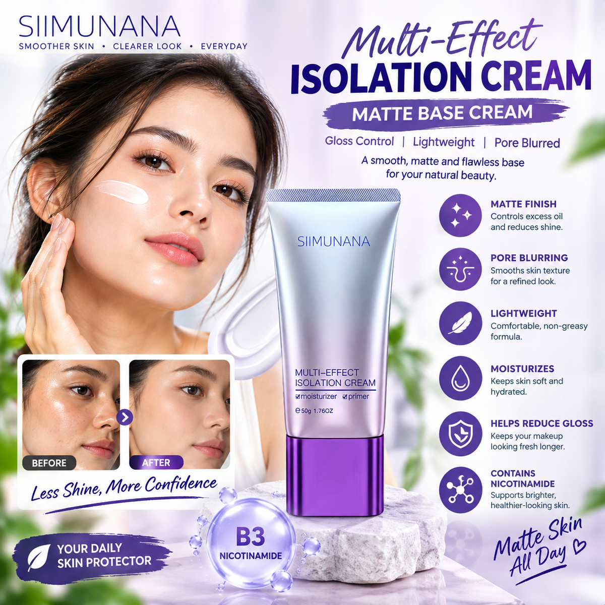 Isolation Cream – Lightweight Pore-Blurring Face Base with Niacinamide & Gloss Control