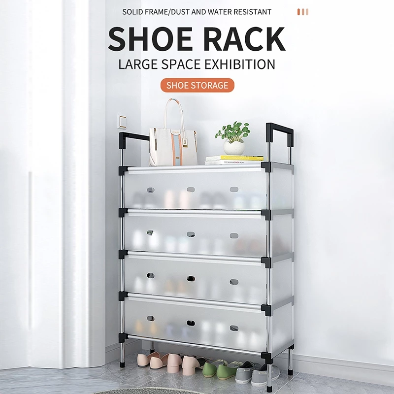 Tier Metal Shoe Rack with Dustproof Cover – Space-Saving Shoe Organizer