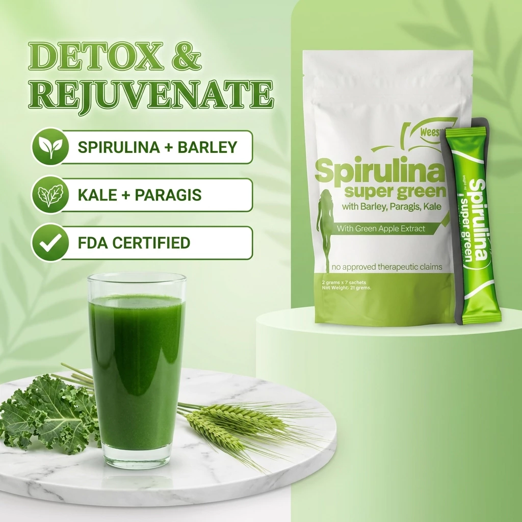 Organic Super Greens Powder – Spirulina & Wheatgrass Daily Greens Blend