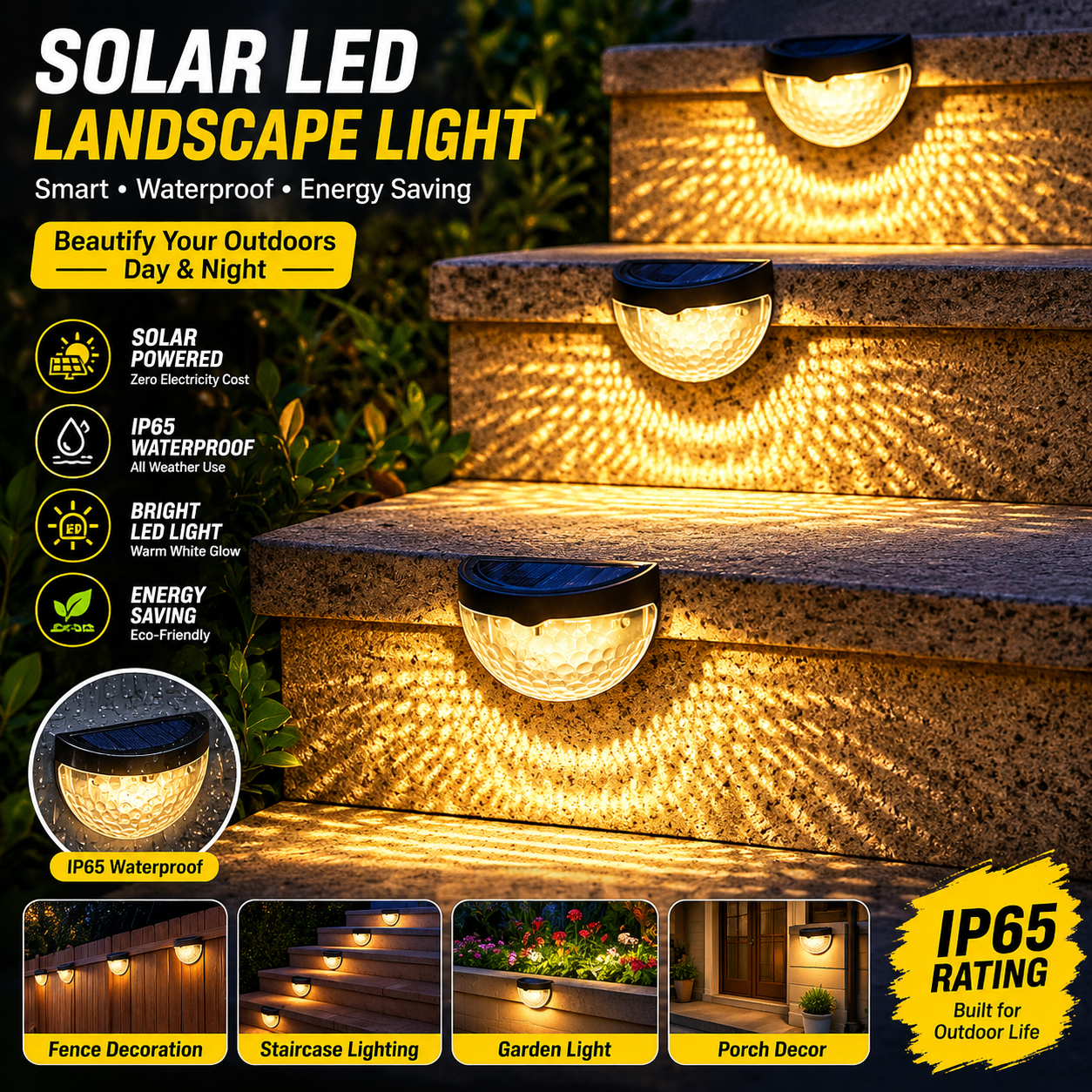 Waterproof Solar LED Landscape Light – IP65 Outdoor Garden, Porch, Fence & Stair Lighting