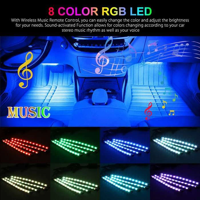 RGB Car Interior LED Strip Lights – USB Ambient Lighting with Remote
