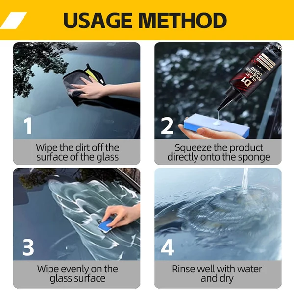 Car Glass Polish & Hydrophobic Anti-Fog Coating for Water Spots, Wiper Marks & Oil Film