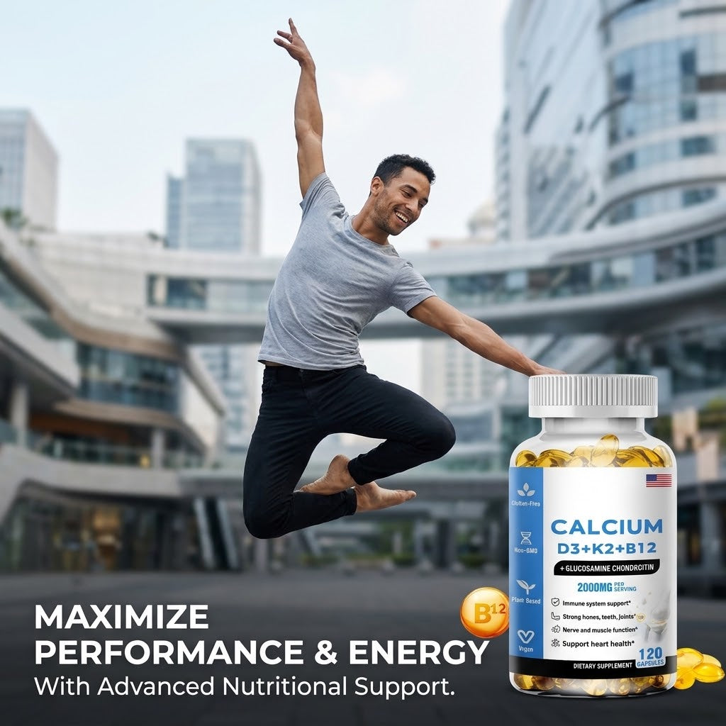 Calcium + Vitamins D3, K2 & B12 Softgels – Bone Health Support