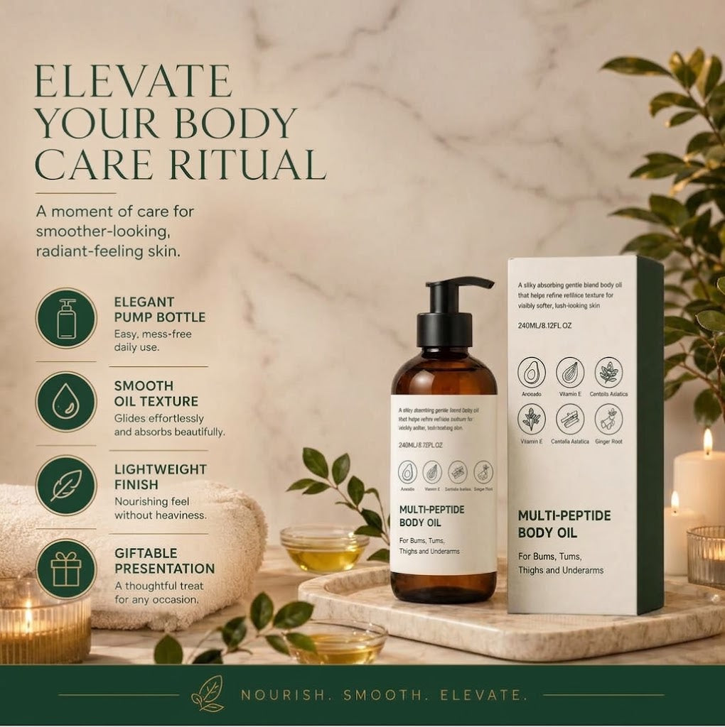 Ginger Body Oil – 240ml Fast-Absorbing Peptide, Avocado & Centella Asiatica Skin Care Oil